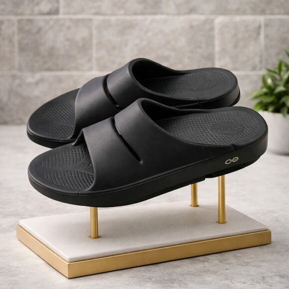 OOFOS OOahh Men’s Black Slide Recovery Sandals Slides Slip on 12